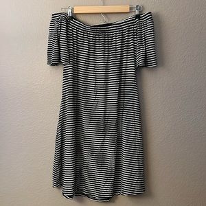 Off the shoulder black and white striped dress